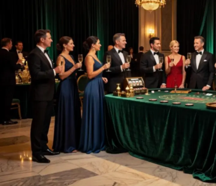 Elegancka gala z gośćmi przy profesjonalnym stole ruletki podczas wieczoru stoły do gry