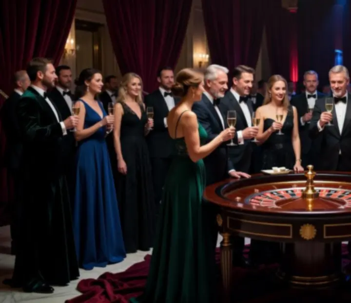 Goście przy eleganckim stole ruletki podczas gali Novakrador